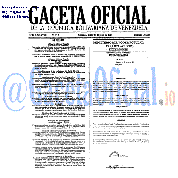 Gaceta Oficial 39720 del 25 Julio 2011