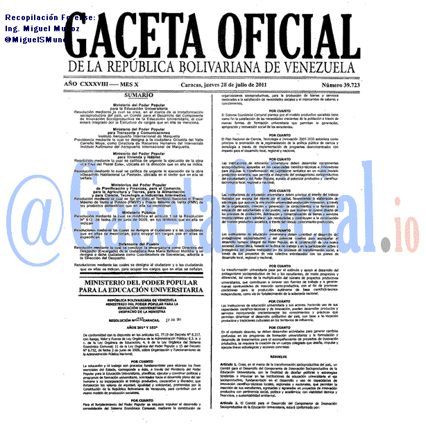 Gaceta Oficial 39723 del 28 Julio 2011