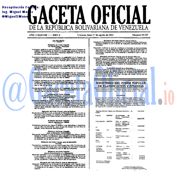 Gaceta Oficial 39725 del 1 Agosto 2011