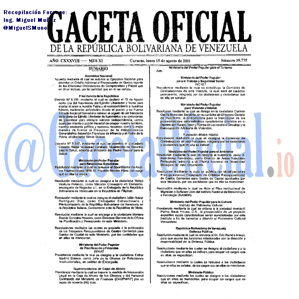 Gaceta Oficial 39735 del 15 Agosto 2011