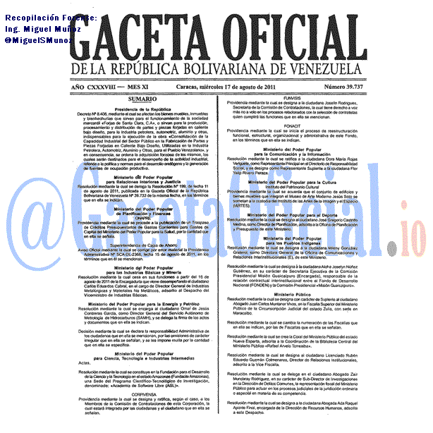 Gaceta Oficial 39737 del 17 Agosto 2011