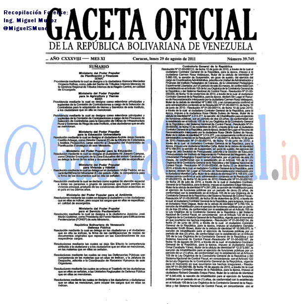 Gaceta Oficial 39745 del 29 Agosto 2011