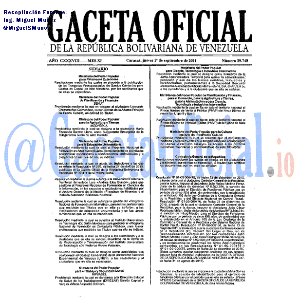 Gaceta Oficial 39748 del 1 Septiembre 2011