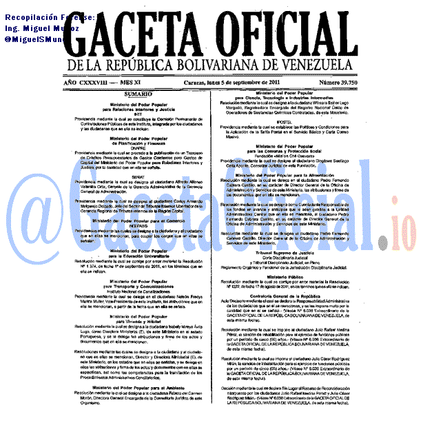 Gaceta Oficial 39750 del 5 Septiembre 2011