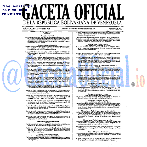 Gaceta Oficial 39756 del 13 Septiembre 2011