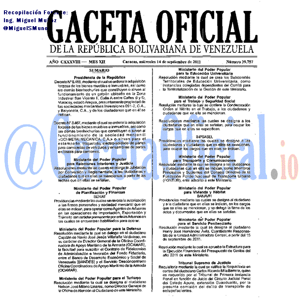 Gaceta Oficial 39757 del 14 Septiembre 2011