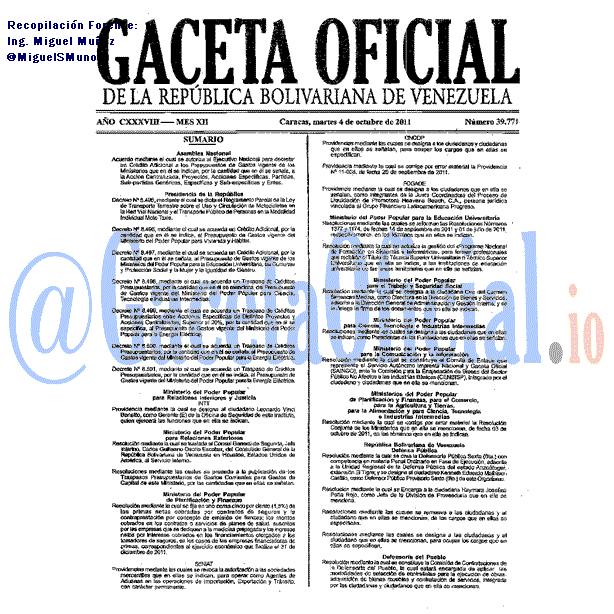 Gaceta Oficial 39771 del 4 Octubre 2011