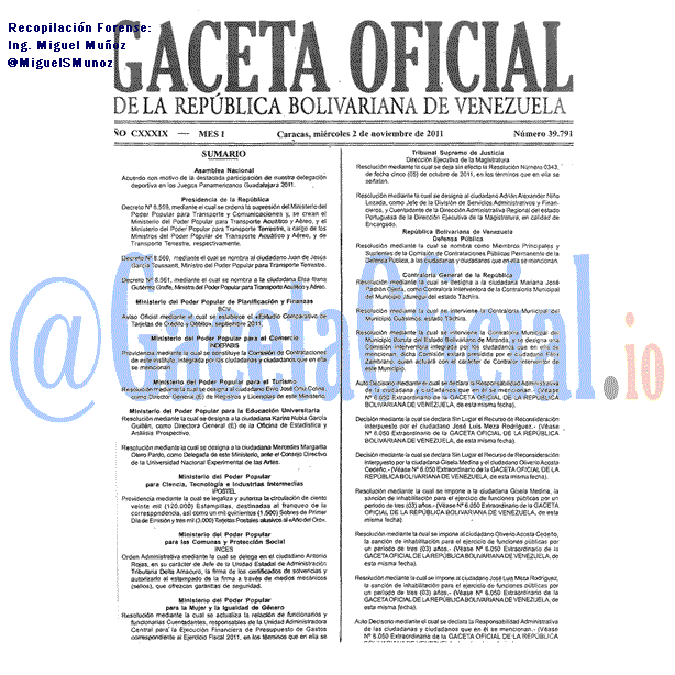 Gaceta Oficial 39791 del 2 Noviembre 2011