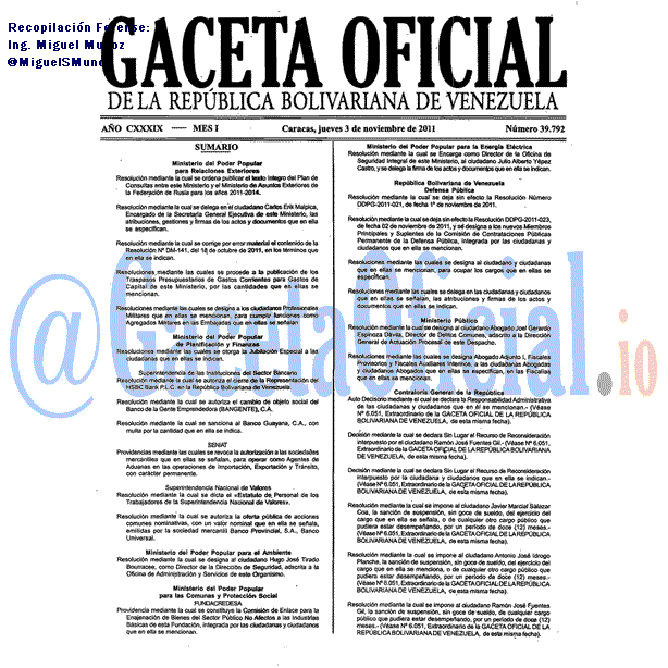 Gaceta Oficial 39792 del 3 Noviembre 2011