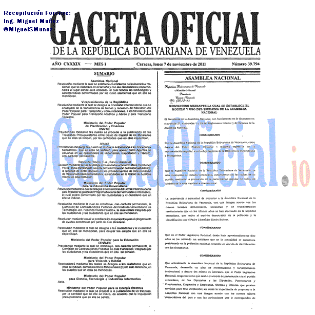 Gaceta Oficial 39794 del 7 Noviembre 2011
