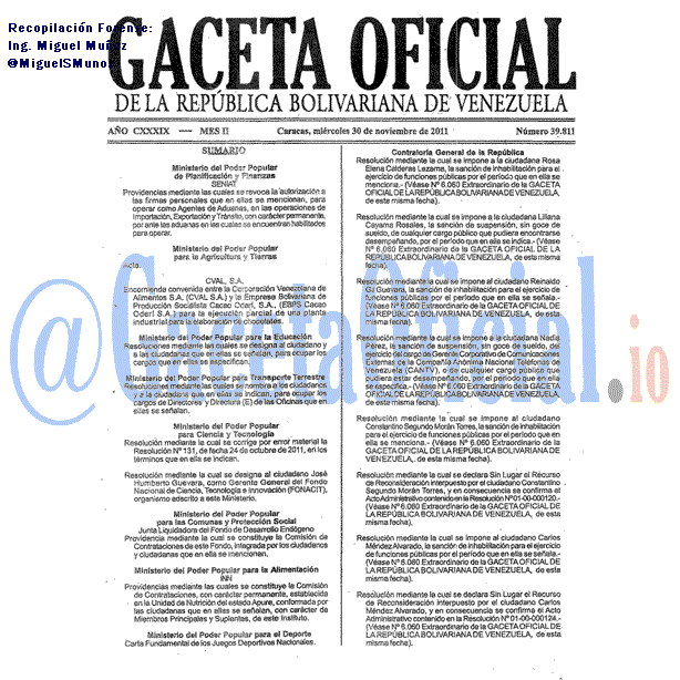 Gaceta Oficial 39811 del 30 Noviembre 2011