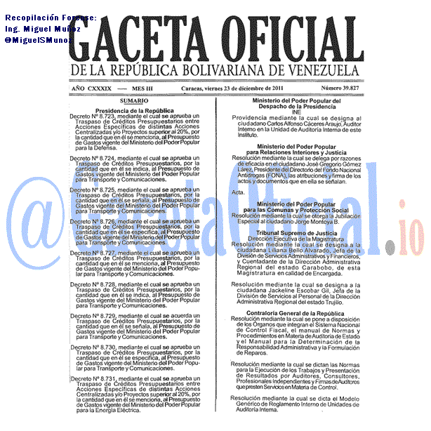 Gaceta Oficial 39827 del 23 Diciembre 2011