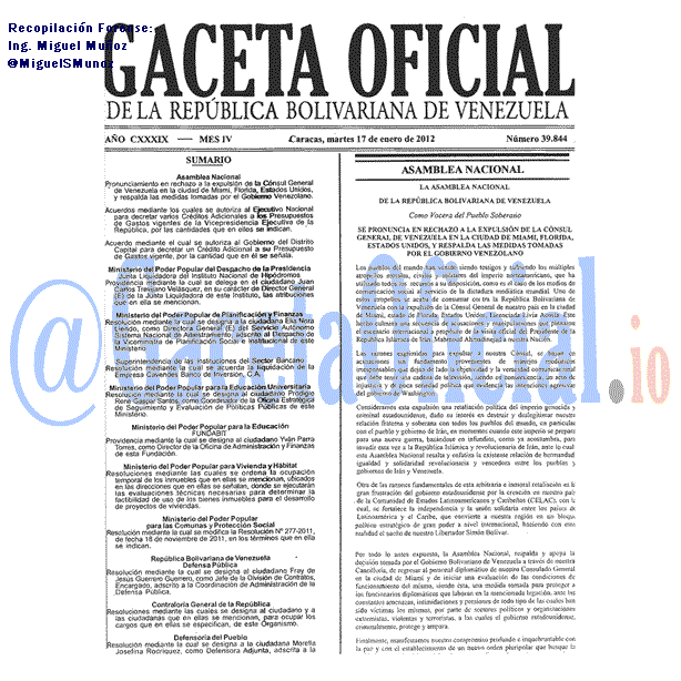 Gaceta Oficial 39844 del 17 Enero 2012
