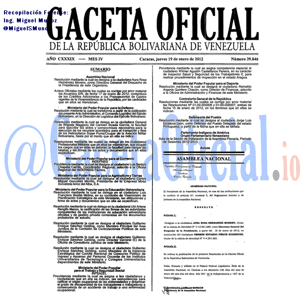 Gaceta Oficial 39846 del 19 Enero 2012