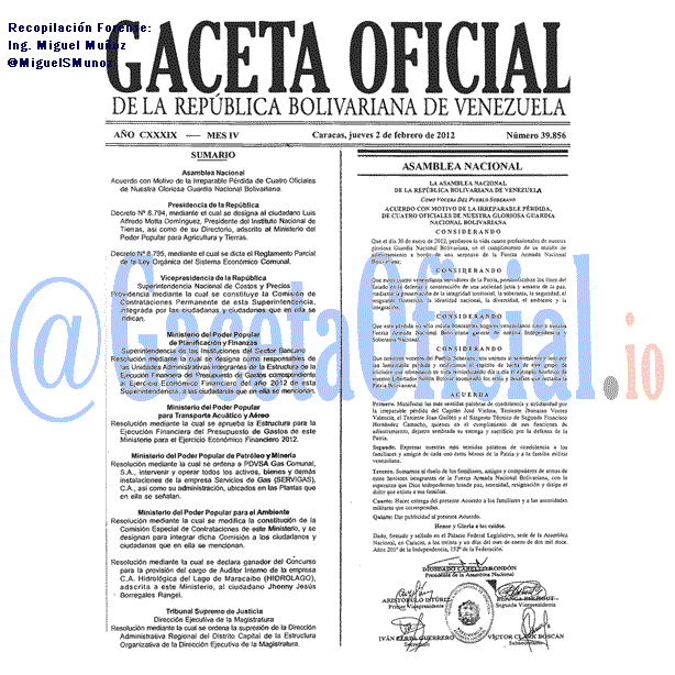 Gaceta Oficial 39856 del 2 Febrero 2012