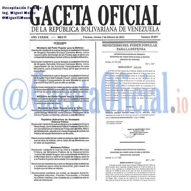 Gaceta Oficial 39857 del 3 Febrero 2012