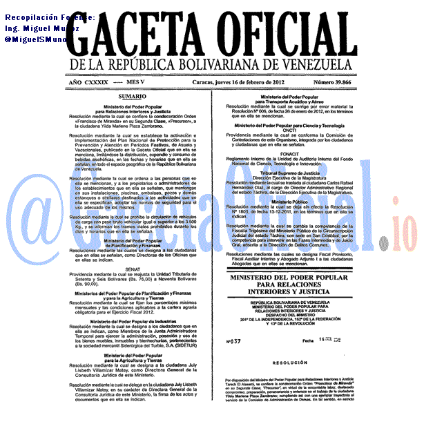 Gaceta Oficial 39866 del 16 Febrero 2012
