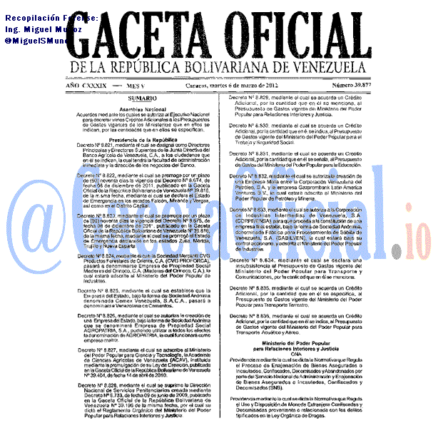 Gaceta Oficial 39877 del 6 Marzo 2012