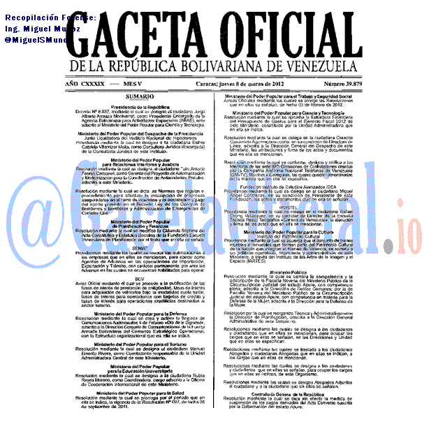 Gaceta Oficial 39879 del 8 Marzo 2012