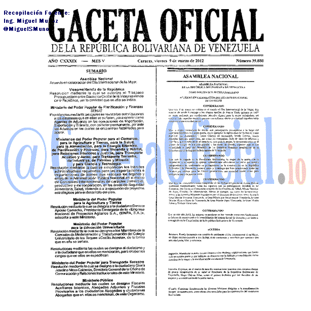 Gaceta Oficial 39880 del 9 Marzo 2012