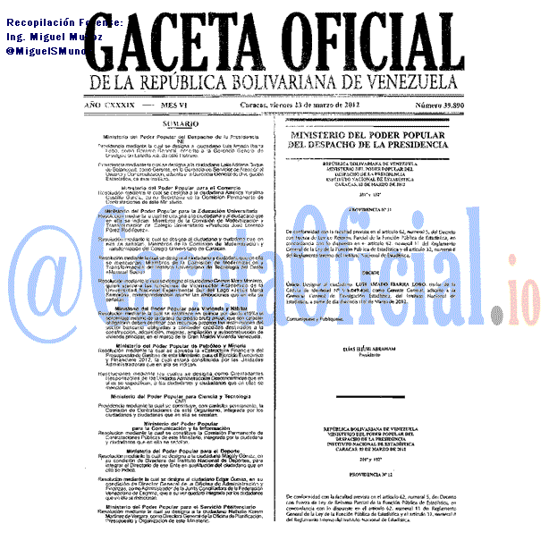 Gaceta Oficial 39890 del 23 Marzo 2012