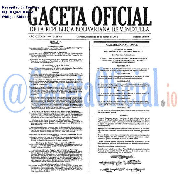 Gaceta Oficial 39893 del 28 Marzo 2012