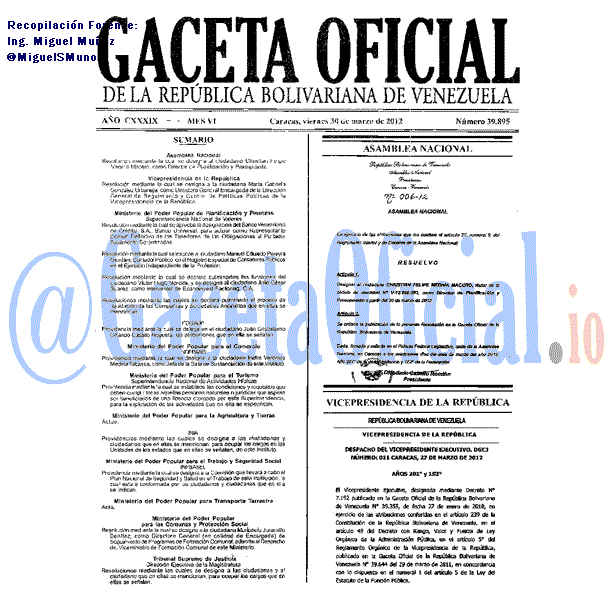 Gaceta Oficial 39895 del 30 Marzo 2012