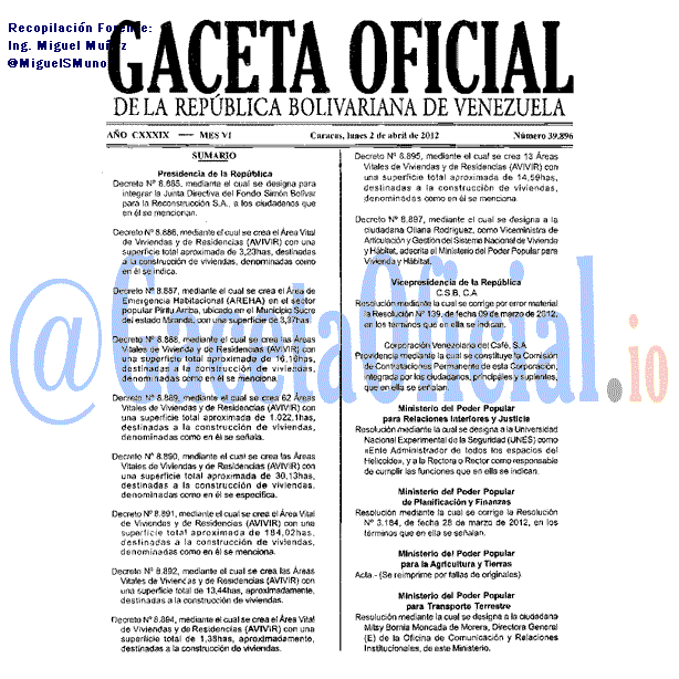 Gaceta Oficial 39896 del 2 Abril 2012