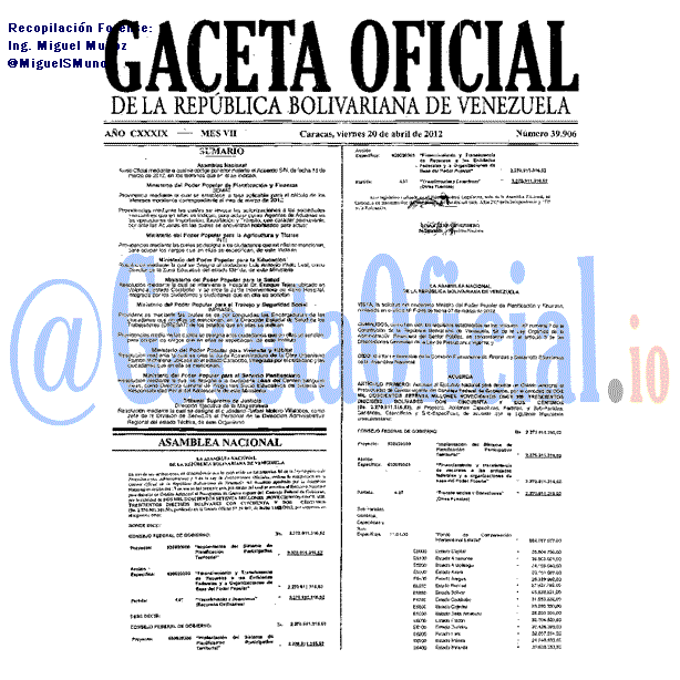 Gaceta Oficial 39906 del 20 Abril 2012