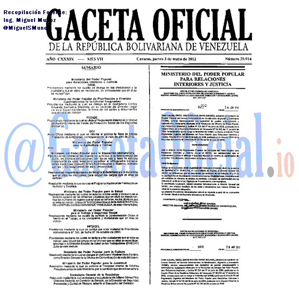 Gaceta Oficial 39914 del 3 Mayo 2012