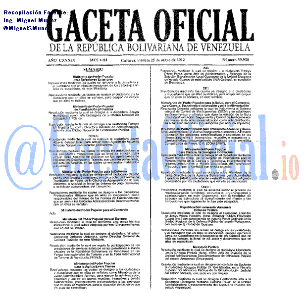 Gaceta Oficial 39930 del 25 Mayo 2012