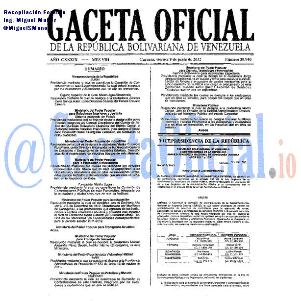 Gaceta Oficial 39940 del 8 Junio 2012