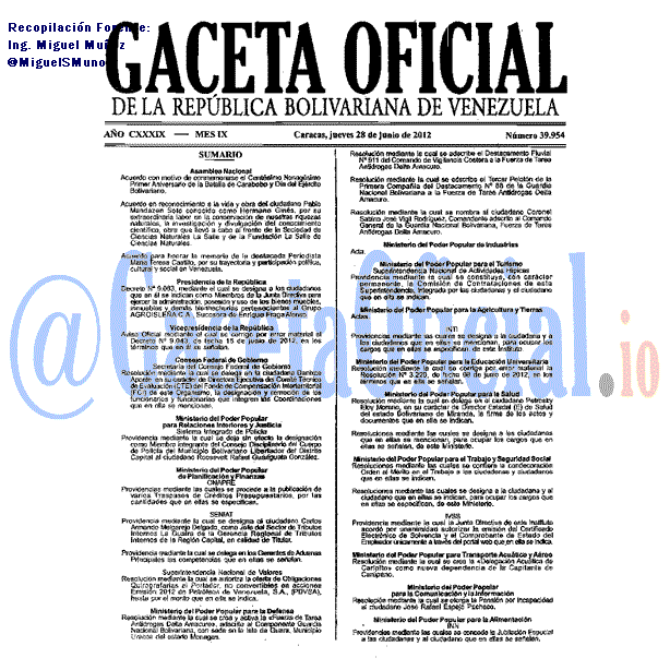Gaceta Oficial 39954 del 28 Junio 2012
