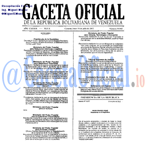 Gaceta Oficial 39965 del 16 Julio 2012