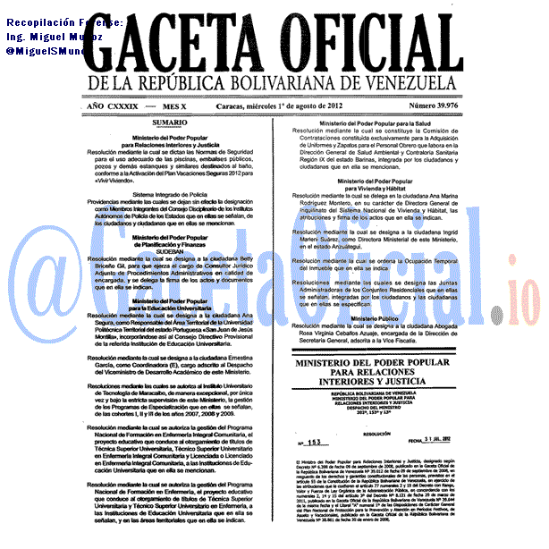 Gaceta Oficial 39976 del 1 Agosto 2012