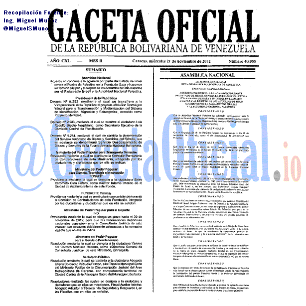 Gaceta Oficial 40055 del 21 Noviembre 2012