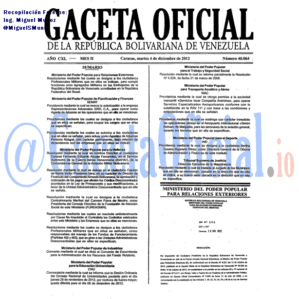 Gaceta Oficial 40064 del 4 Diciembre 2012