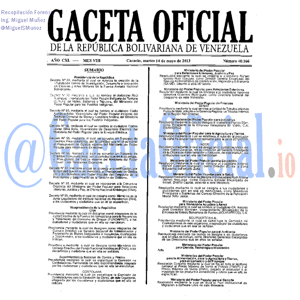 Gaceta Oficial 40166 del 14 Mayo 2013
