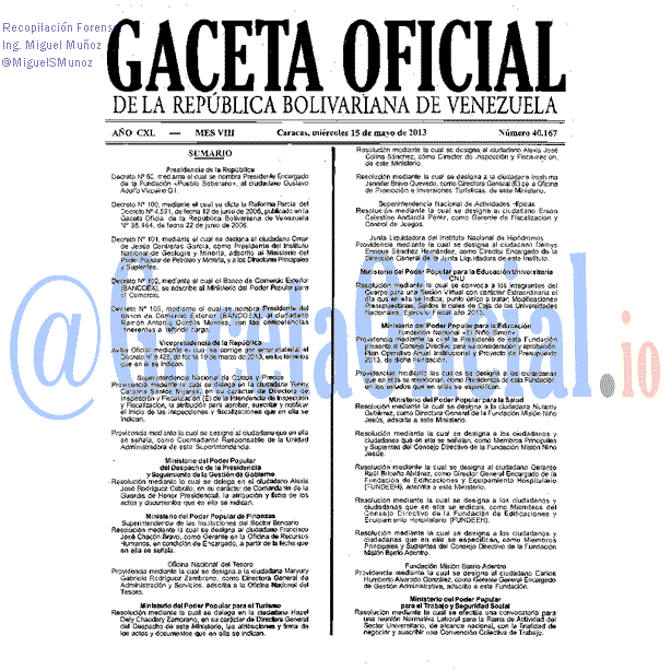 Gaceta Oficial 40167 del 15 Mayo 2013