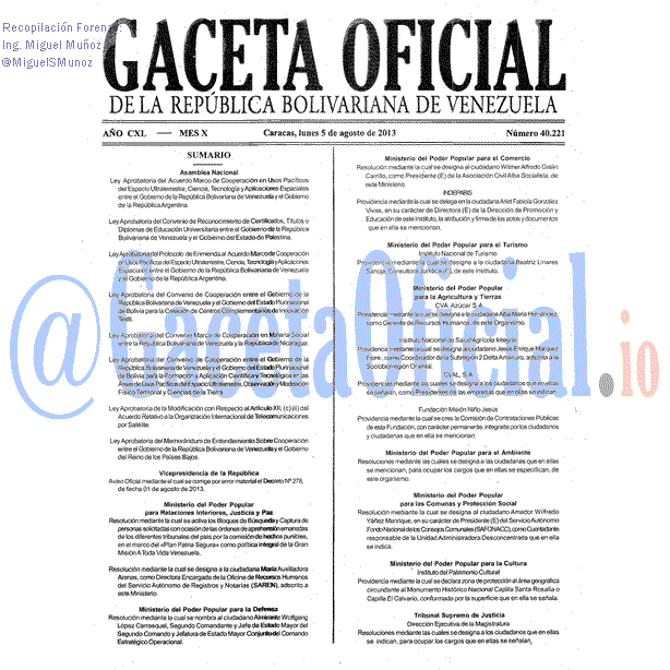 Gaceta Oficial 40221 del 5 Agosto 2013