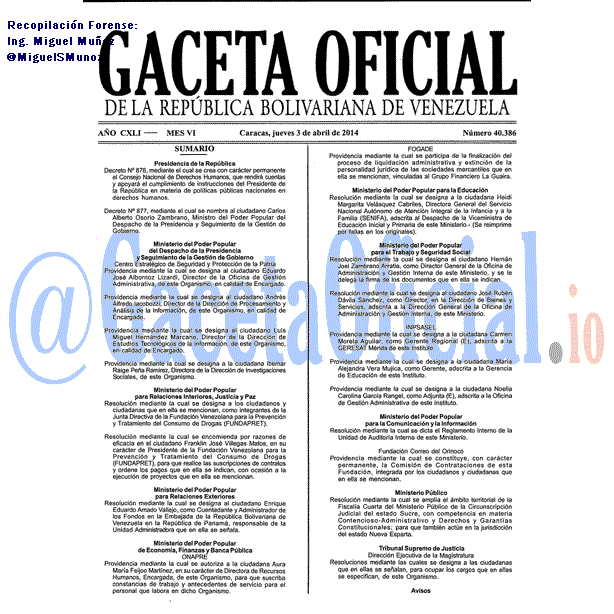 Gaceta Oficial 40386 del 3 Abril 2014