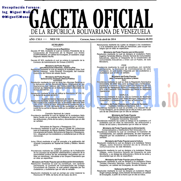 Gaceta Oficial 40393 del 14 Abril 2014