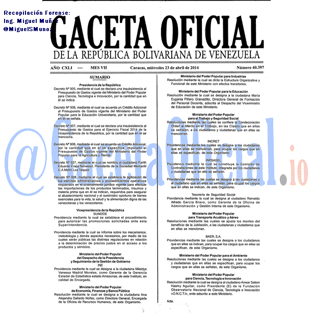 Gaceta Oficial 40397 del 23 Abril 2014