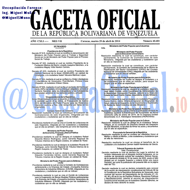 Gaceta Oficial 40401 del 29 Abril 2014