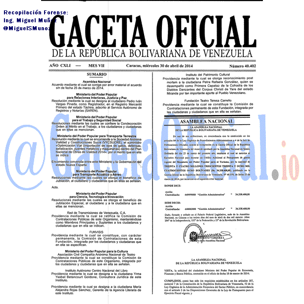 Gaceta Oficial 40402 del 30 Abril 2014