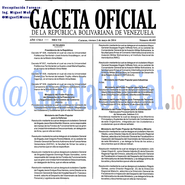 Gaceta Oficial 40403 del 2 Mayo 2014
