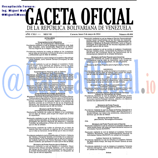 Gaceta Oficial 40404 del 5 Mayo 2014