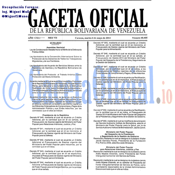 Gaceta Oficial 40405 del 6 Mayo 2014