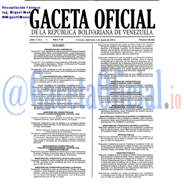 Gaceta Oficial 40426 del 4 Junio 2014