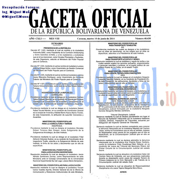 Gaceta Oficial 40430 del 10 Junio 2014